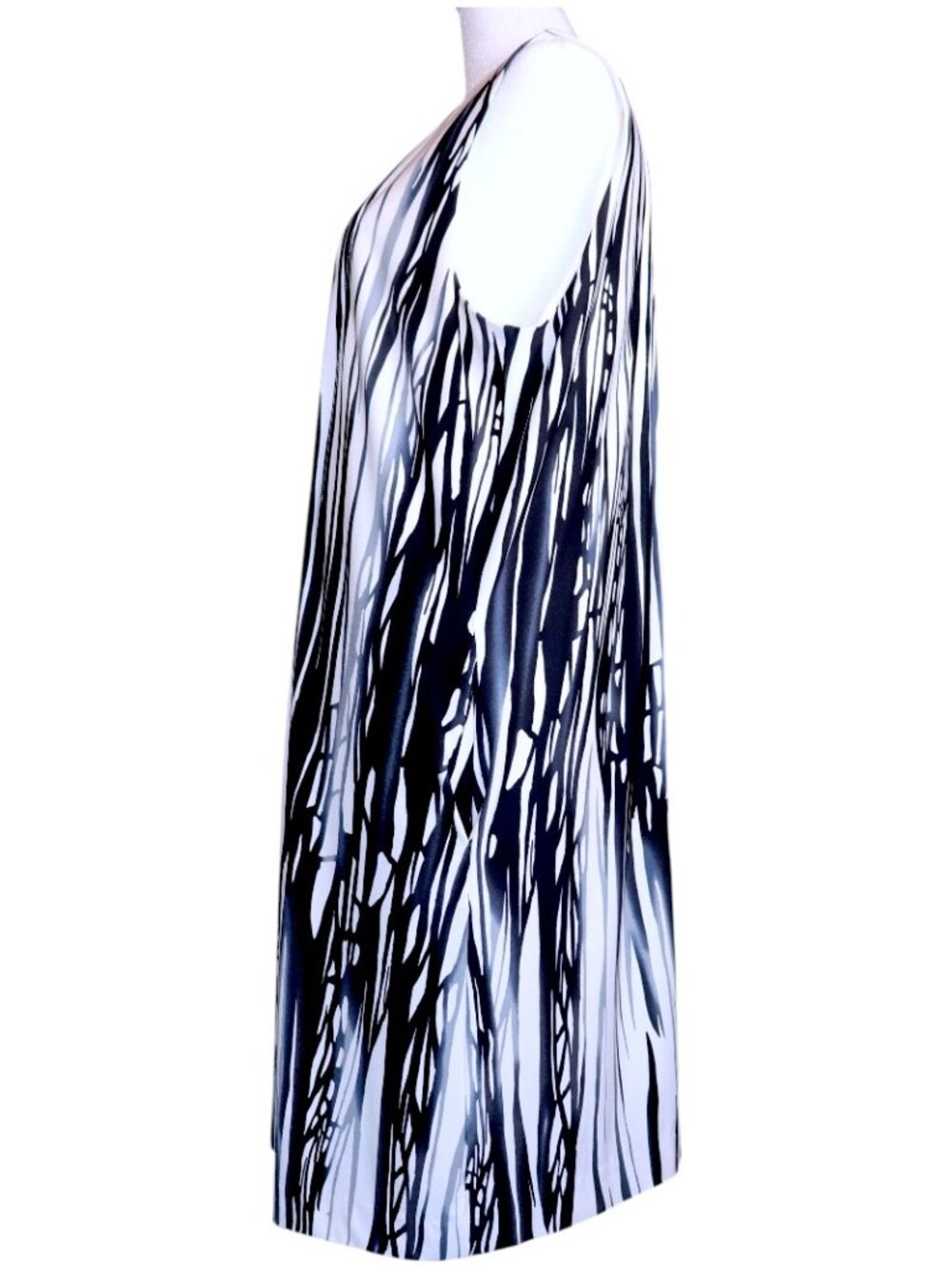 Striking Calvin Klein Black & White Pattern Sleeveless A-Line Dress Size L EUC - Picture 4 of 6